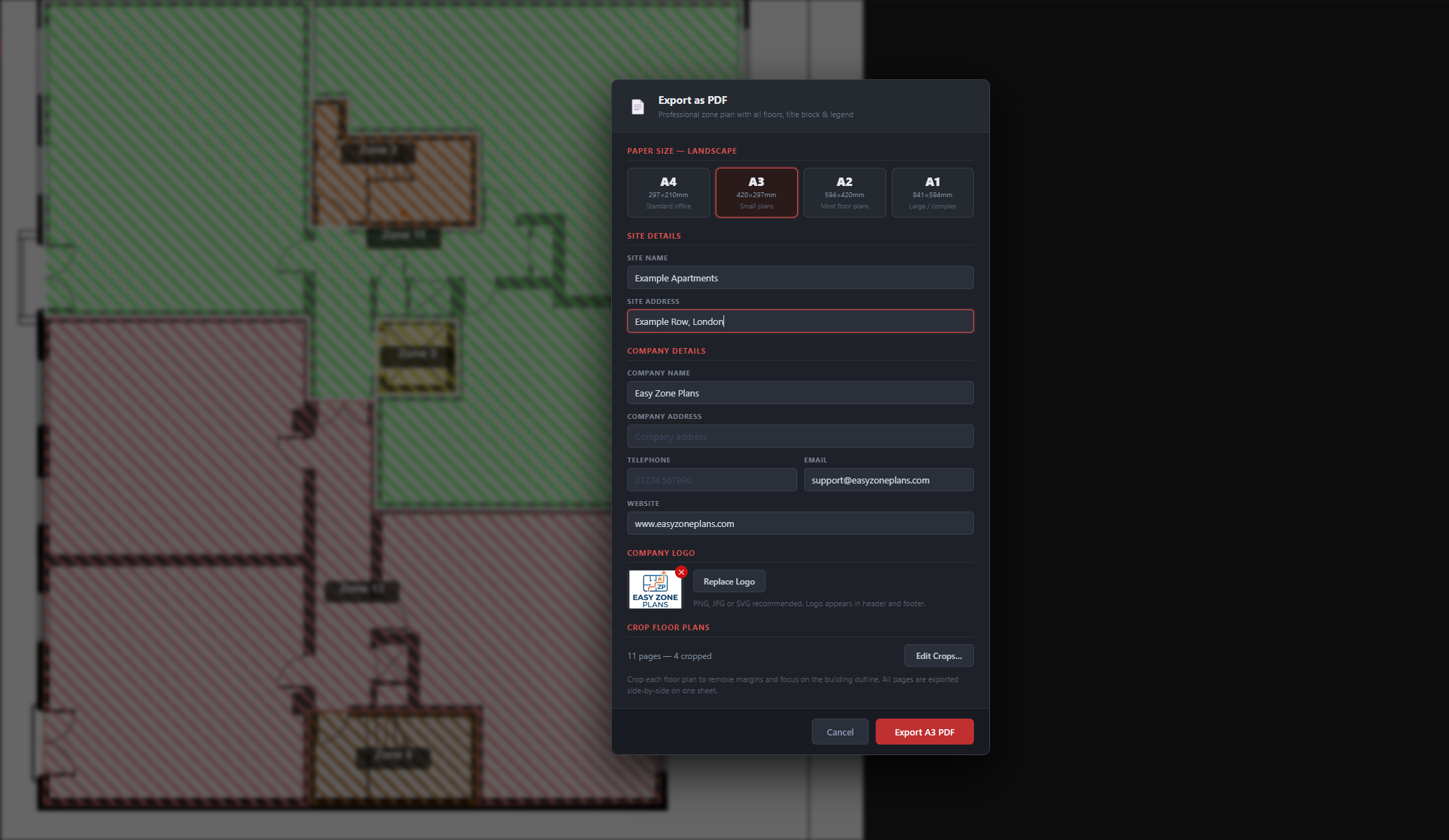 Exporting a finished zone plan to PDF