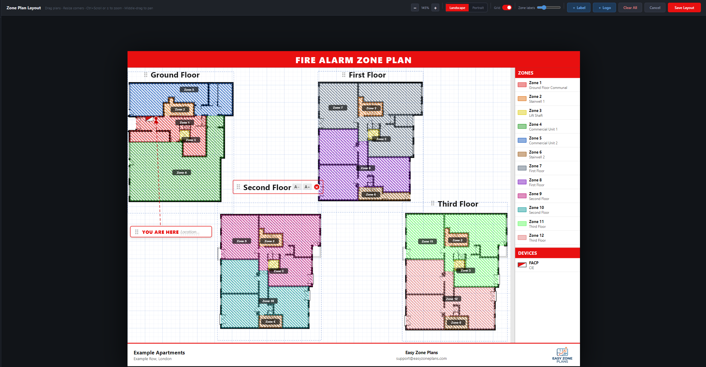 Zone plan layout view inside Easy Zone Plans
